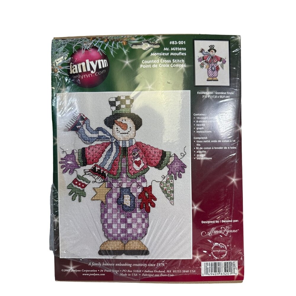 Janlynn Cross Stitch Kit 83-201 Mr Mittens Snowman Alma Lynne